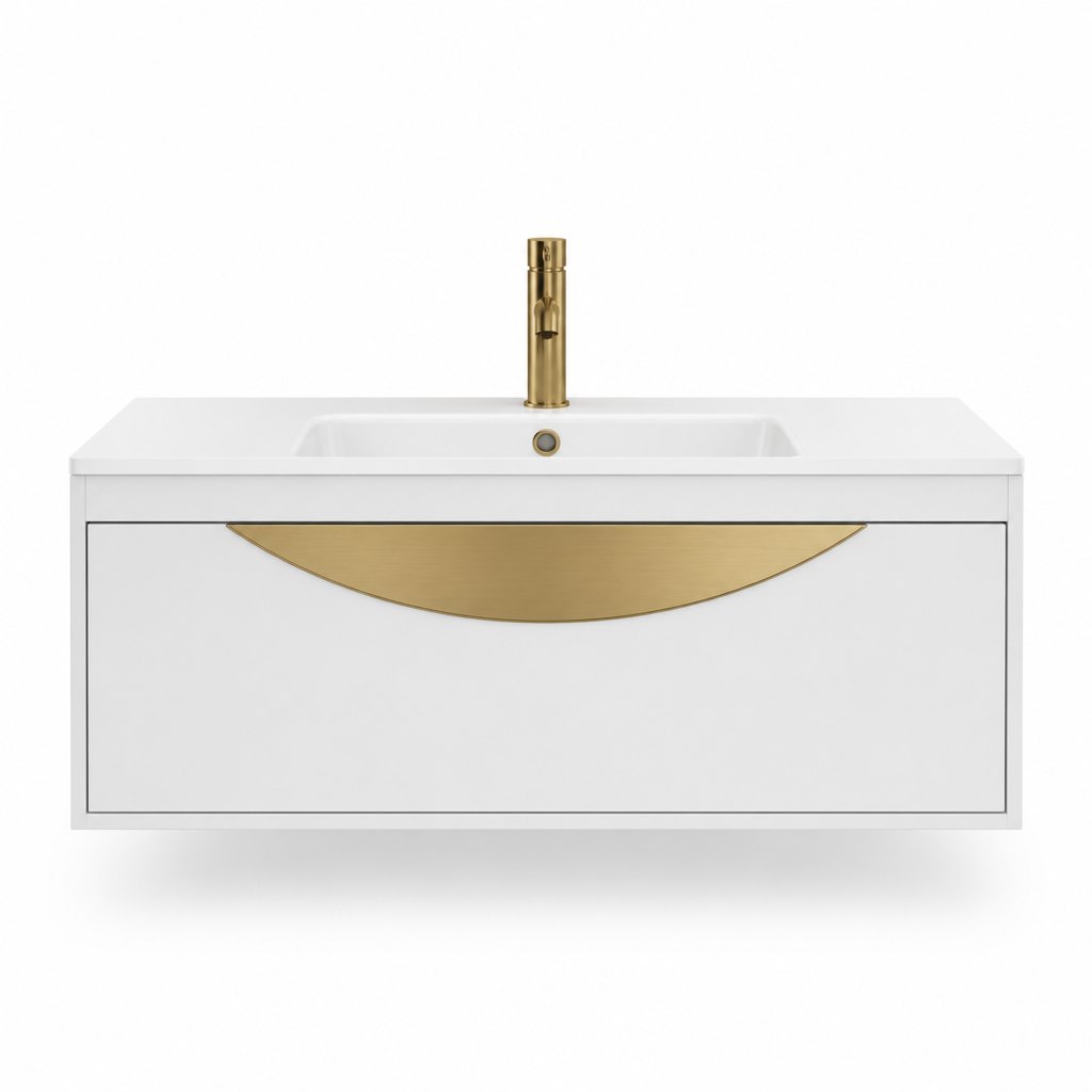 1000mm Crescent Gold-Trim Vanity — Arc Detail — FAME OEM bathroom vanity