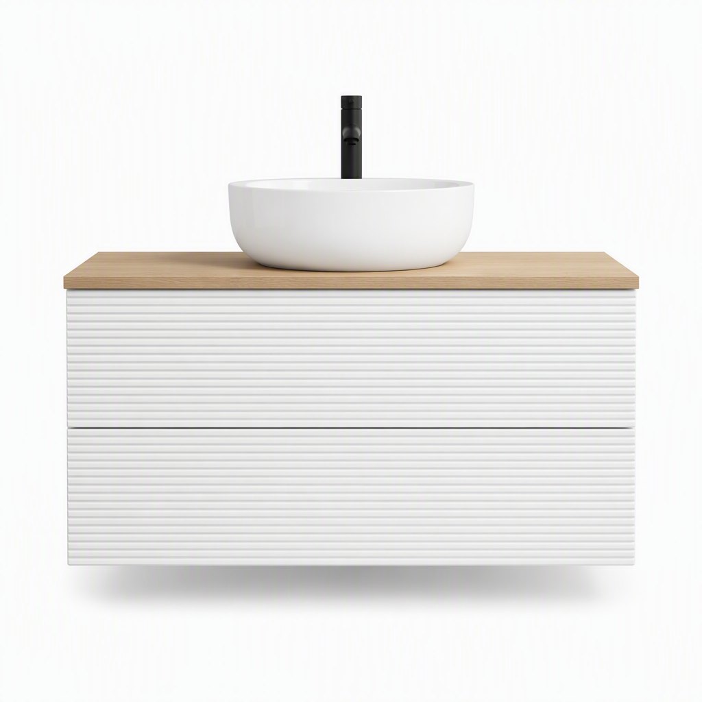 1000mm Horizontal-Groove Vanity — Oak Top — FAME OEM bathroom vanity