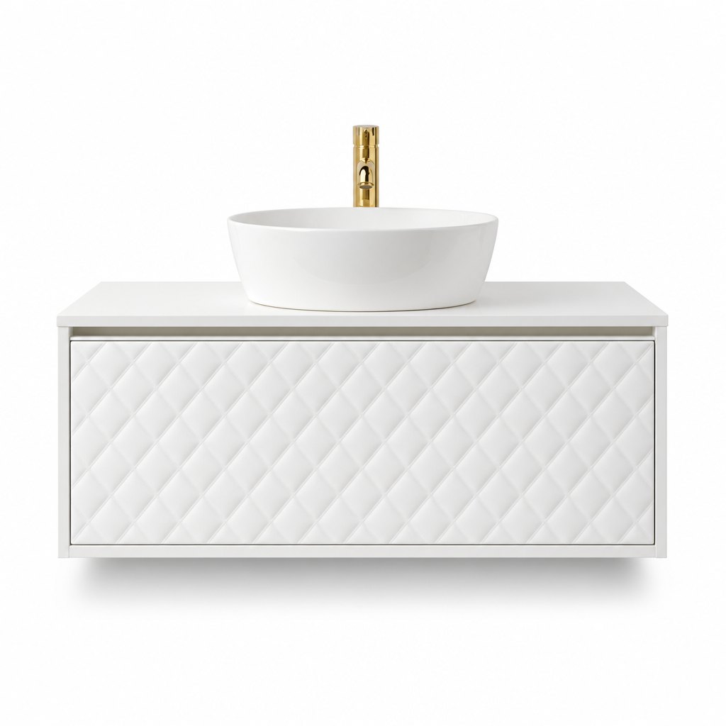 1000mm Quilted White Vanity — Gold Accents — FAME OEM bathroom vanity