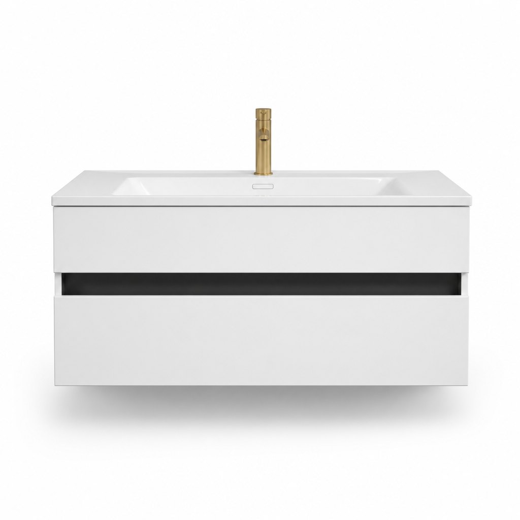 1000mm White Vanity — Black Accent Shelf — FAME OEM bathroom vanity