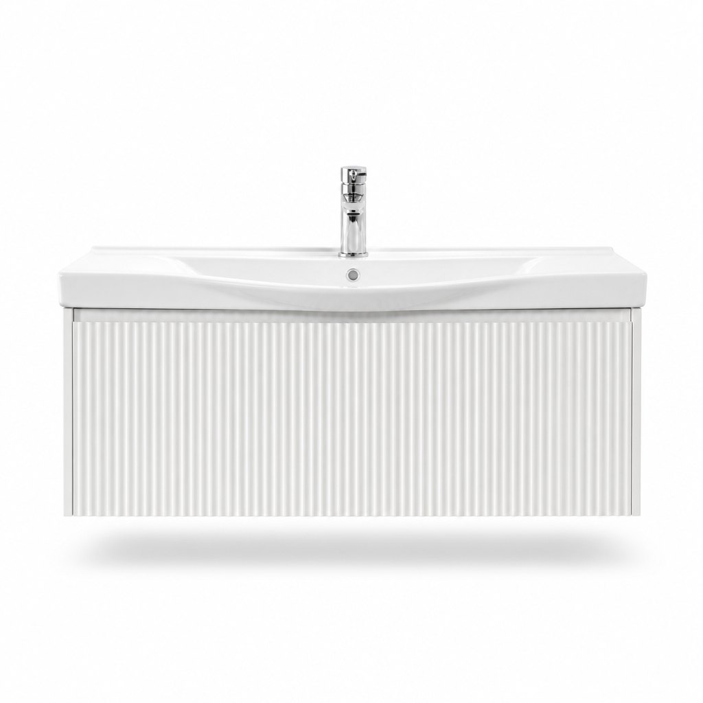 1000mm White Fluted Vanity — Wave-Rim Ceramic Basin — FAME OEM bathroom vanity