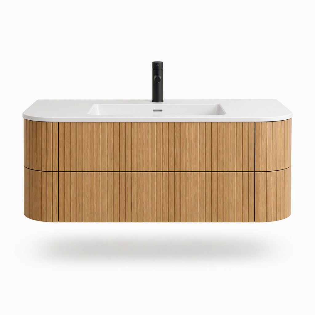 1200mm Arc-Side Fluted Vanity — Oak — FAME OEM bathroom vanity