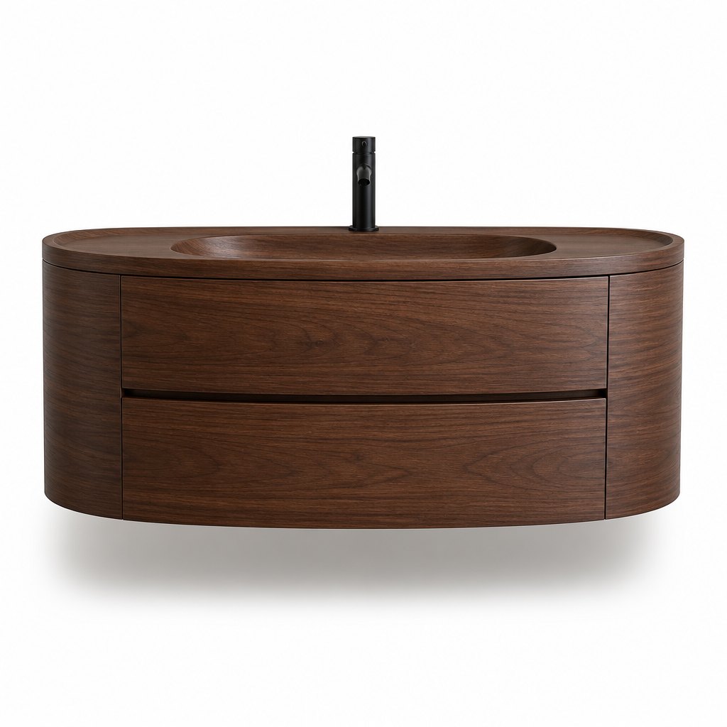 1200mm Barrel Curved Vanity — Dark Walnut — FAME OEM bathroom vanity