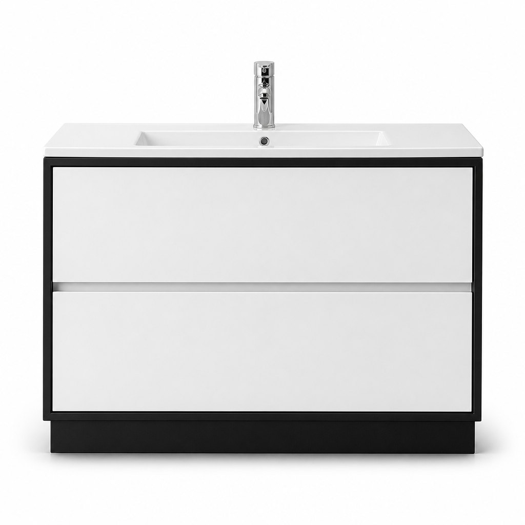 1200mm Black-Band White Vanity — Contrast Frame — FAME OEM bathroom vanity