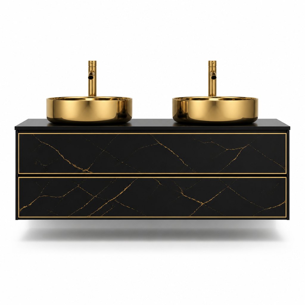 1200mm Black & Gold Vanity — Dual Gold Vessels — FAME OEM bathroom vanity