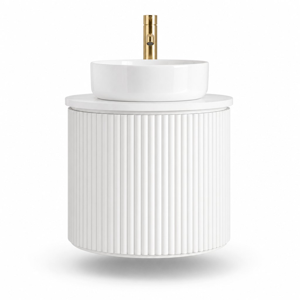 600mm Cylindrical Pedestal Vanity — Fluted Barrel — FAME OEM bathroom vanity
