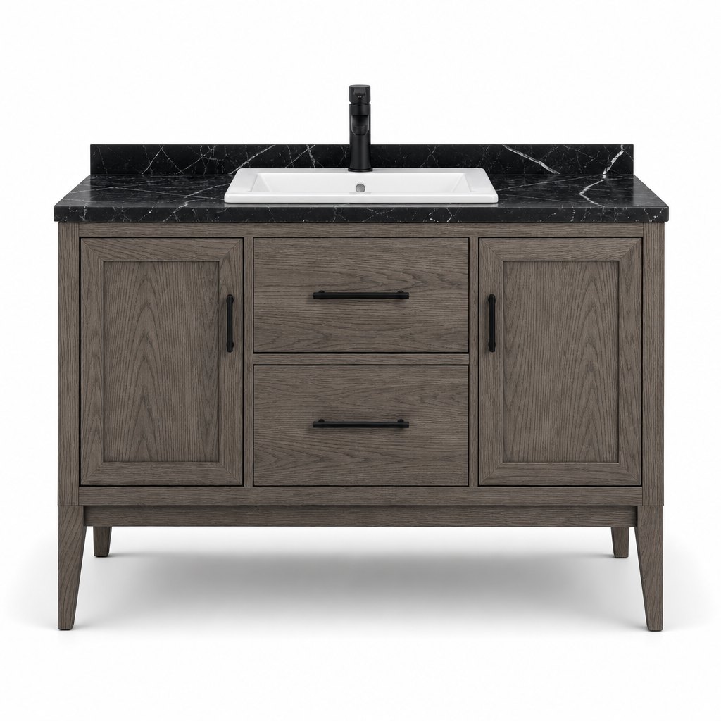 1200mm Grey-Walnut Vanity — Nero Marquina Marble Top — FAME OEM bathroom vanity