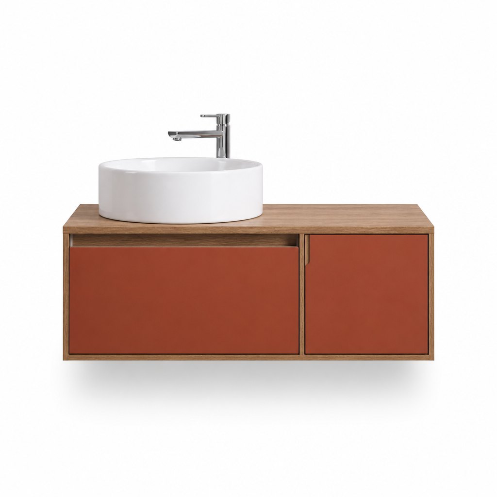 1200mm Terracotta & Wood Vanity — Vessel Basin — FAME OEM bathroom vanity