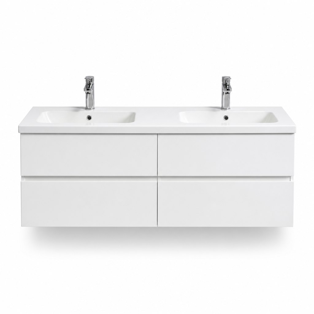1200mm White Silk Vanity — Double Ceramic Basin — FAME OEM bathroom vanity