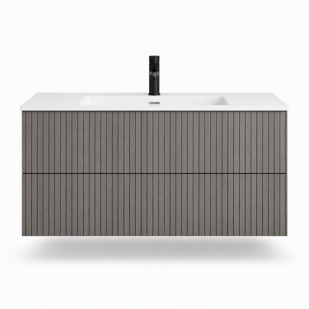 1200mm Wood-Slat Trim Vanity — Grey Maple — FAME OEM bathroom vanity