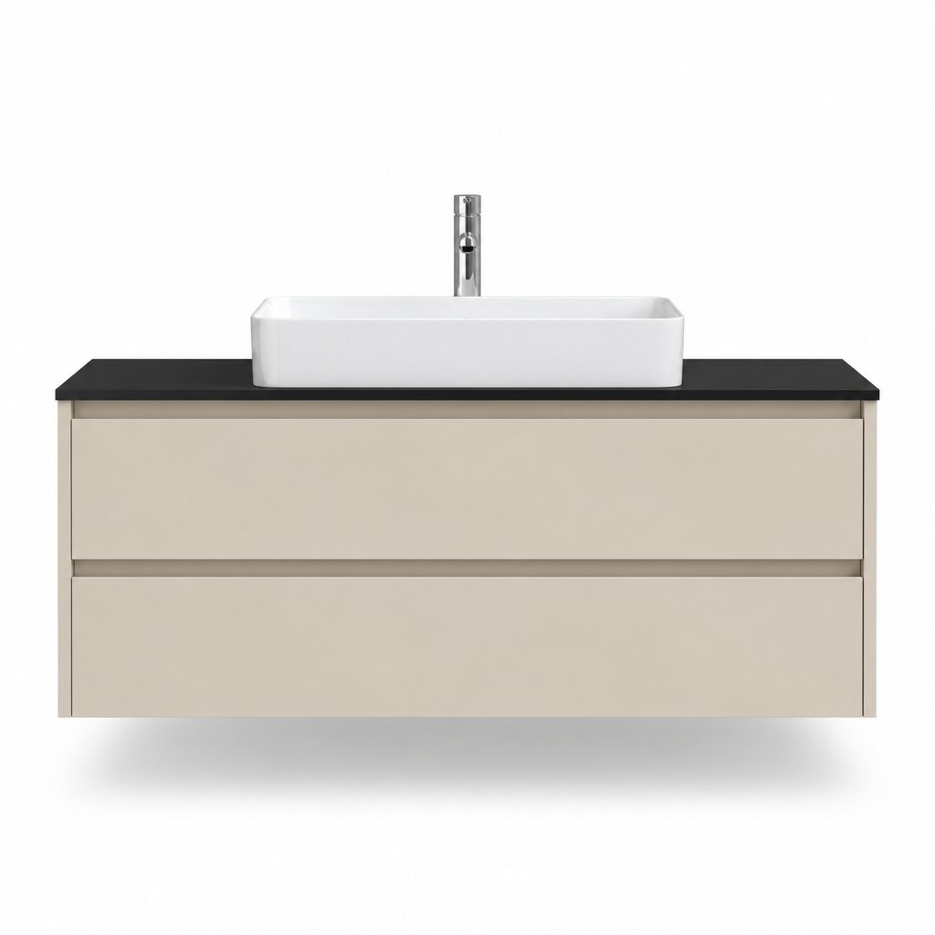 1300mm Beige Vanity — Black Top & Vessel Basin — FAME OEM bathroom vanity