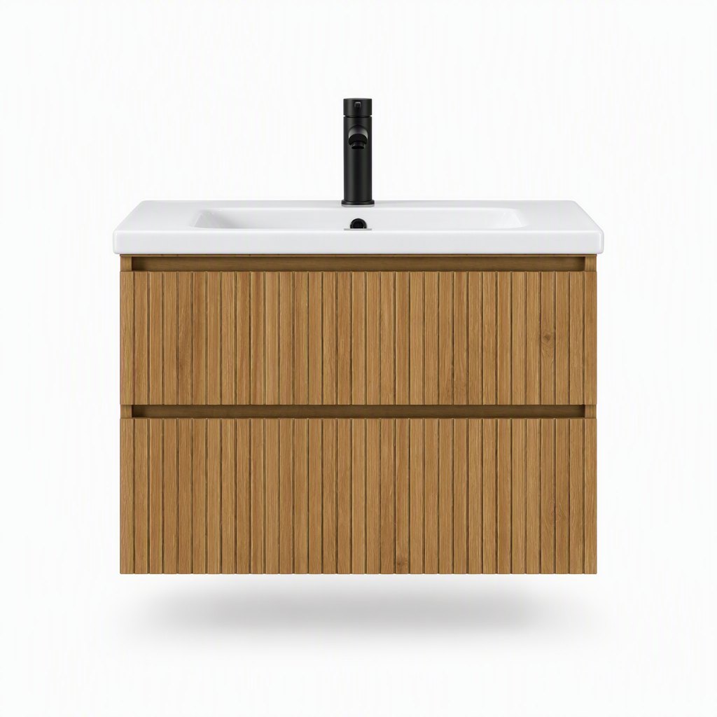600mm Fluted Oak Wall-Hung Vanity — Ceramic Integrated Basin — FAME OEM bathroom vanity
