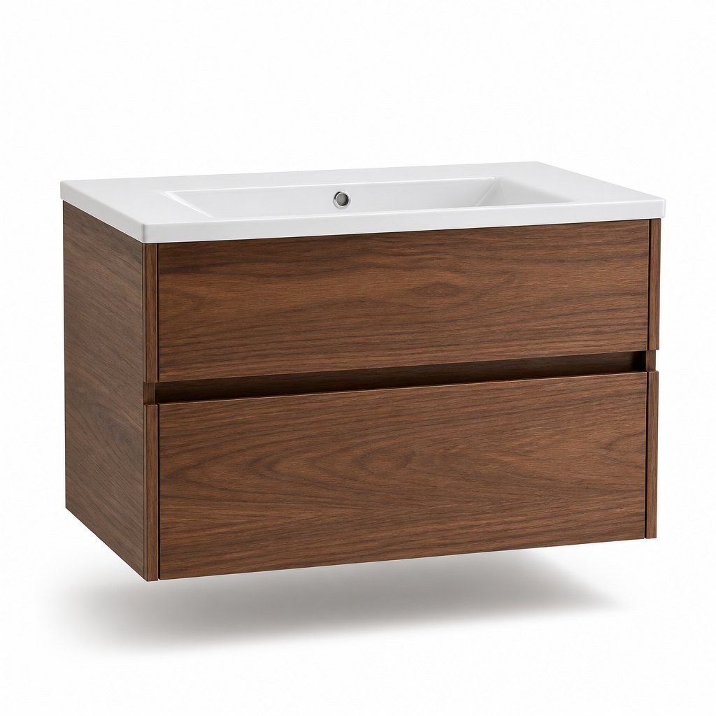 700mm Wall-Hung Vanity in Warm Walnut — FAME OEM bathroom vanity
