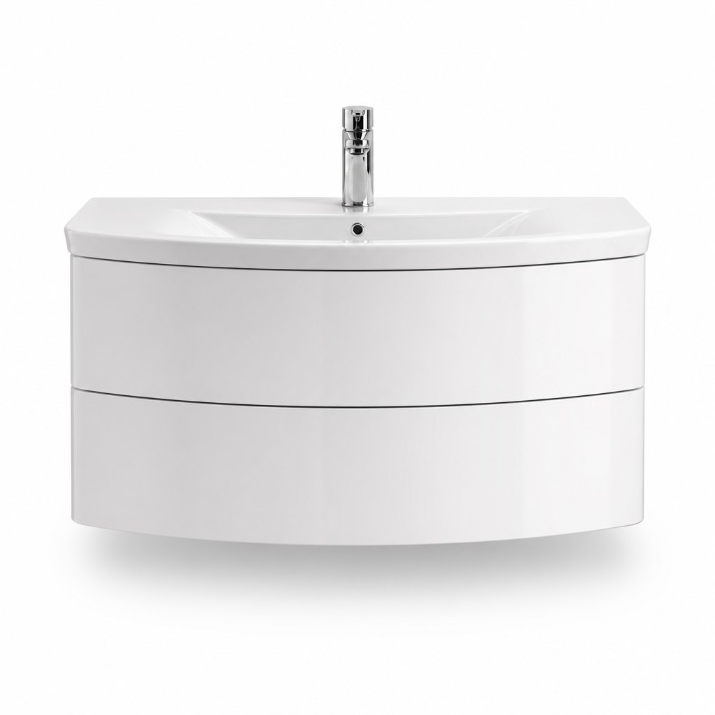 900mm Curved White Vanity — Integrated Basin — FAME OEM bathroom vanity