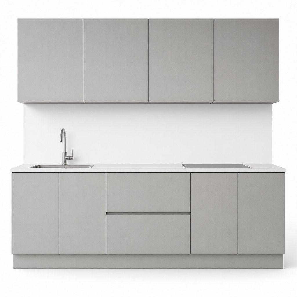 Flat-panel handleless kitchen cabinet set