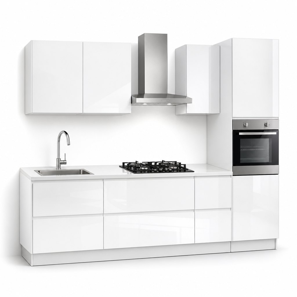 High-gloss white modular kitchen for hotels