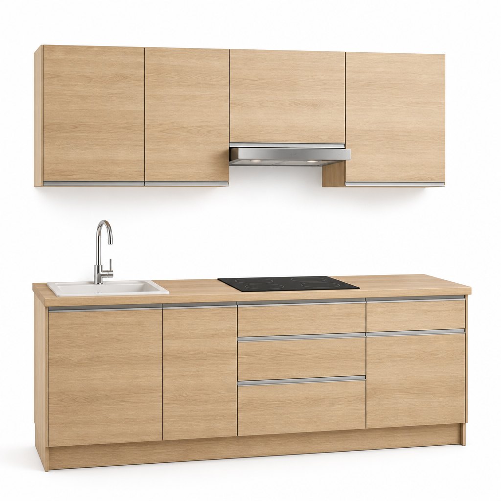 Light oak wood-grain Scandinavian kitchen