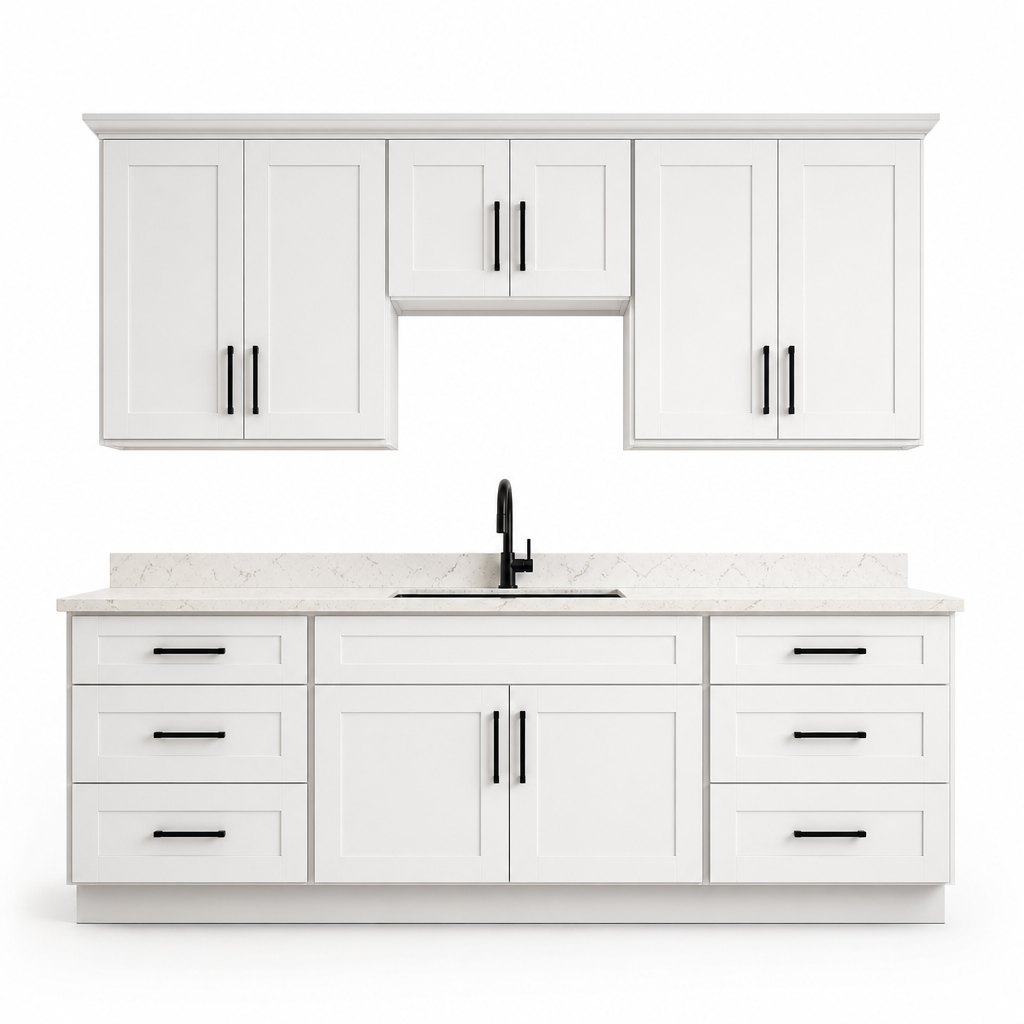 Shaker style kitchen cabinet set with quartz top